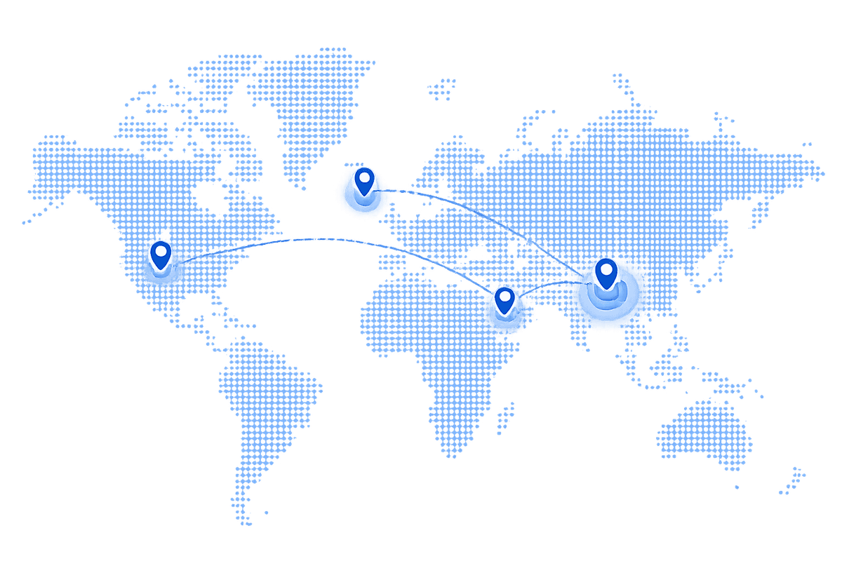 World map showing EZGlobal offices in India, UK, UAE and USA